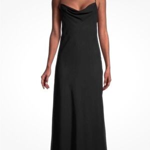 Minimalist Black Cowl-Neck Midi Slip Dress